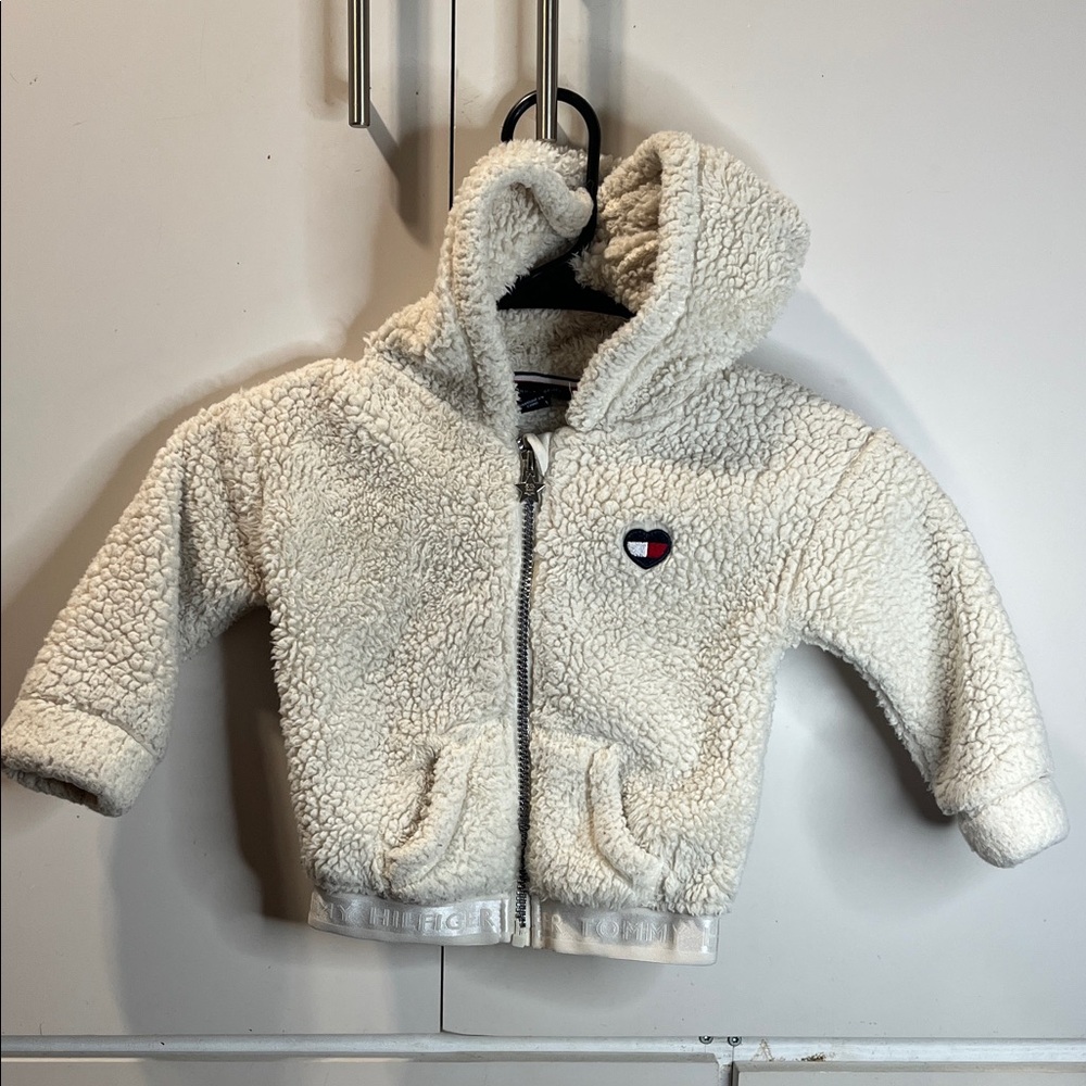 Tommy Hilfiger Cream Sherpa Hooded Zip Jacket for Kids